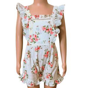 Happy Nature Kid's Floral Ruffle Romper 18M Bibbed Snap Bottom Adjustable Straps